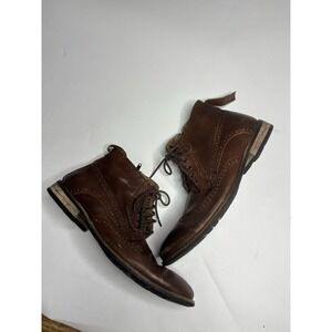 Steve Madden Men 8.5 Boots Wingtip Sprocket Leather Lace Up Classic P-Helper SEE